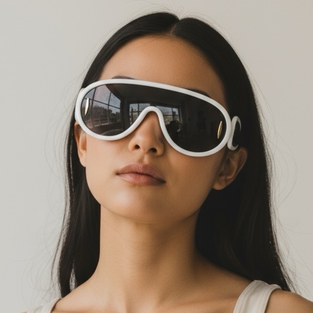 Vintage Y2K Oversized Shield Aviator Sunglasses White Frame Black Lens NIB NWT